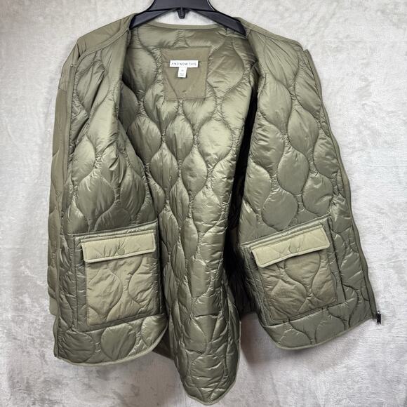 And Now This Women Jacket NEW Plus 2X Green Reversible Collarless Quilted Nylon - Picture 4 of 11